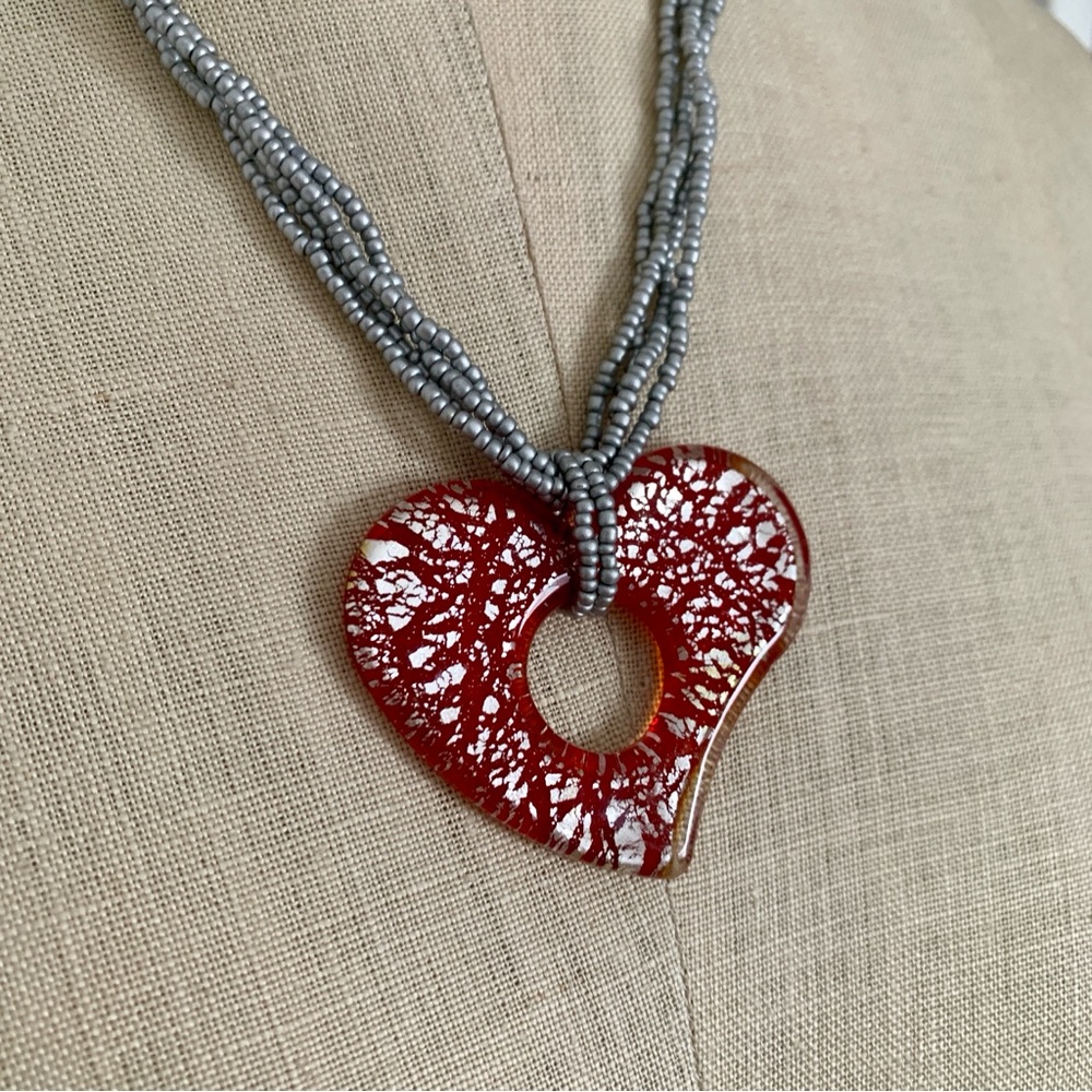 Murano Glass Red Heart Necklace